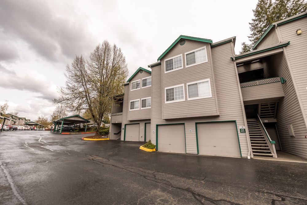 Westridge building exterior with garages