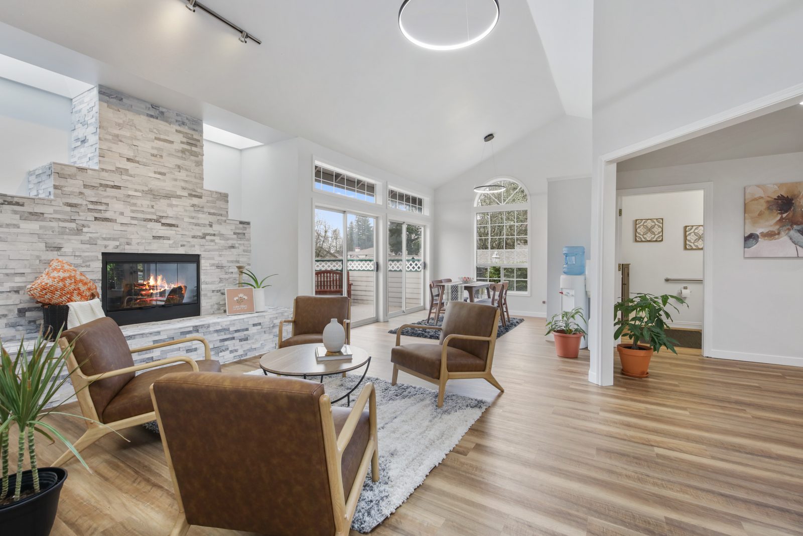 Clubhouse lounge with a stone fireplace